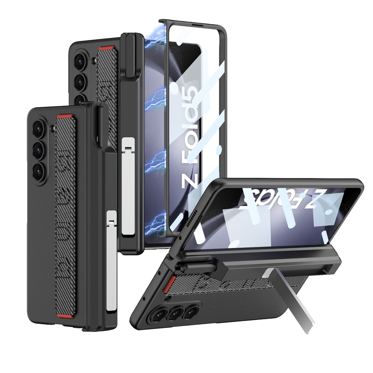 GKK For Samsung Galaxy Z Fold5 5G Case Pen Holder Wrist Strap PC Phone Cover with Front Screen Film GKK For Samsung Galaxy Z Fold5 5G Case Pen Holder Wrist Strap PC Phone Cover with Front Screen Film